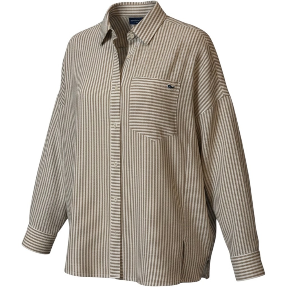 New Vineyard Vines Navy Striped Cotton Blend Weekend Button Down Blouse Size 16
